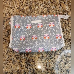 NWOT Apple & Bee Silver Glitter Owl Cosmetics Bag